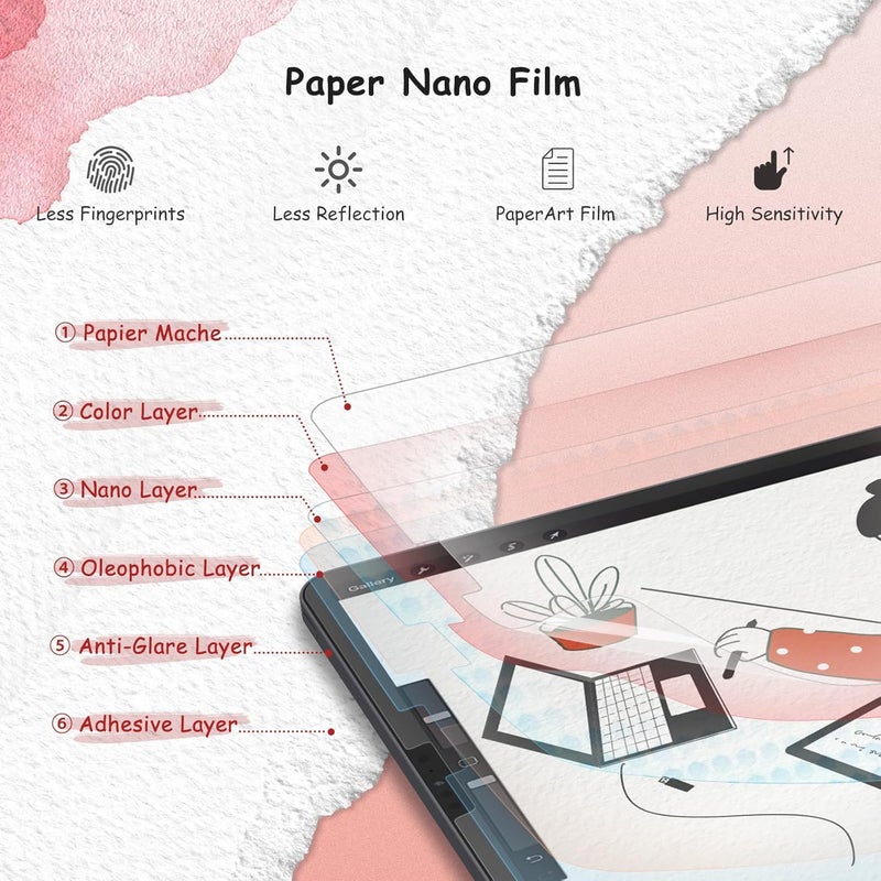 bersem 2 PACK Paperfeel Screen Protector for iPad Pro 11 inch (2022/2021/2020/2018 Models) / iPad Air 5th / 4th Generation (10.9 inch), Matte PET Film for Drawing, Anti-Glare, Easy Installation - Image 4